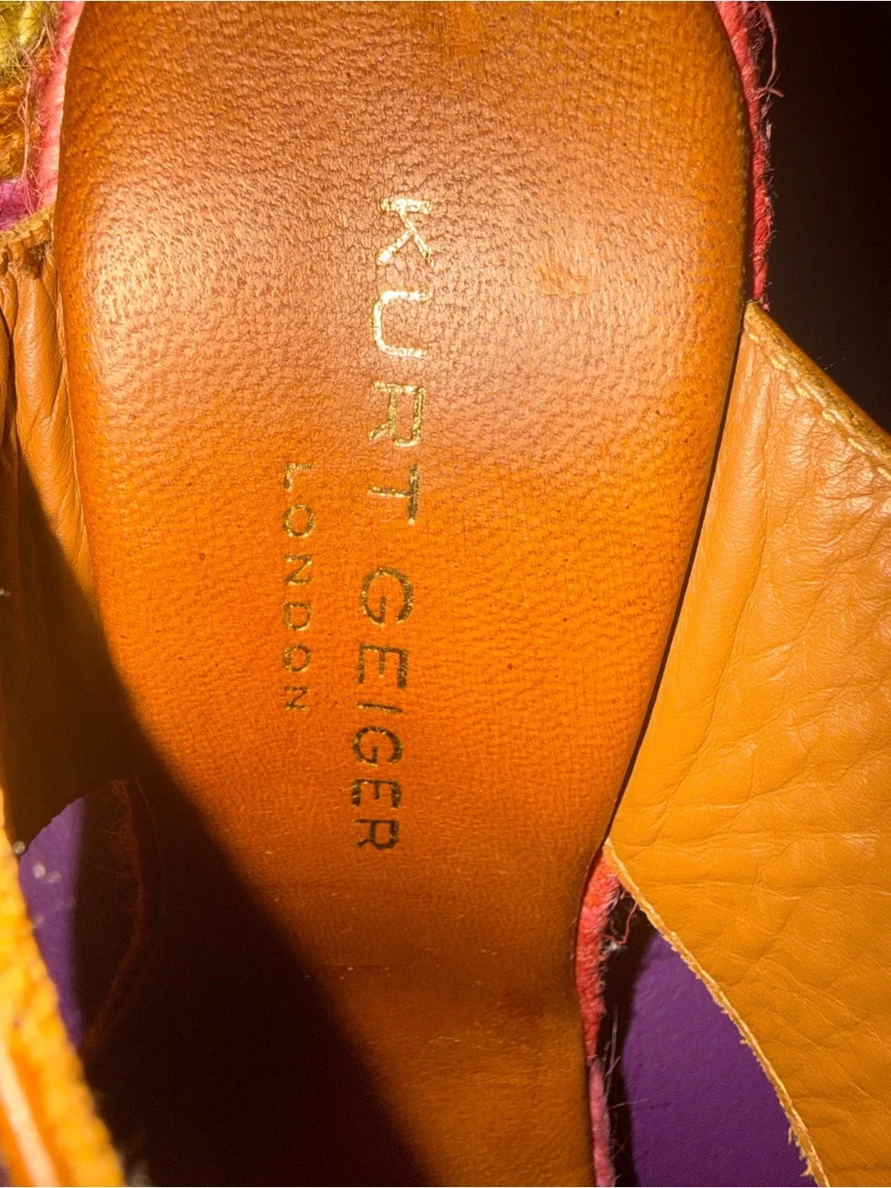 Kurt Geiger Brown Leather Multicolor Espadrille Wedge Sandals